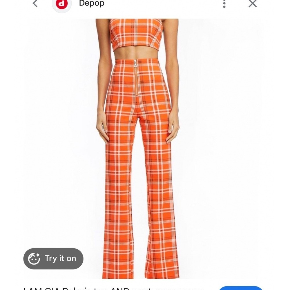 I.AM.GIA Orange Polaris Plaid High Waisted Flare Pants Exposed Zip Slim Fit S - Picture 14 of 15